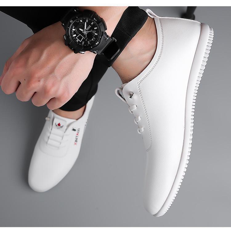 Men's White Leather Slip-On Casual Business Driving Shoes