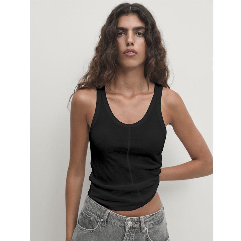 French Style High Quality Thread Cotton U Collar Sleeveless I-Shaped Vest Solid Tight Slimming Short Summer Thin Gyaru Women