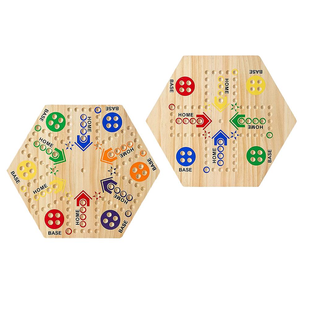 Wooden Hexagonal Flying Chess Board Game Puzzle Toy for Children Double Sided Painted 6 and 4 Fun Player Board Game