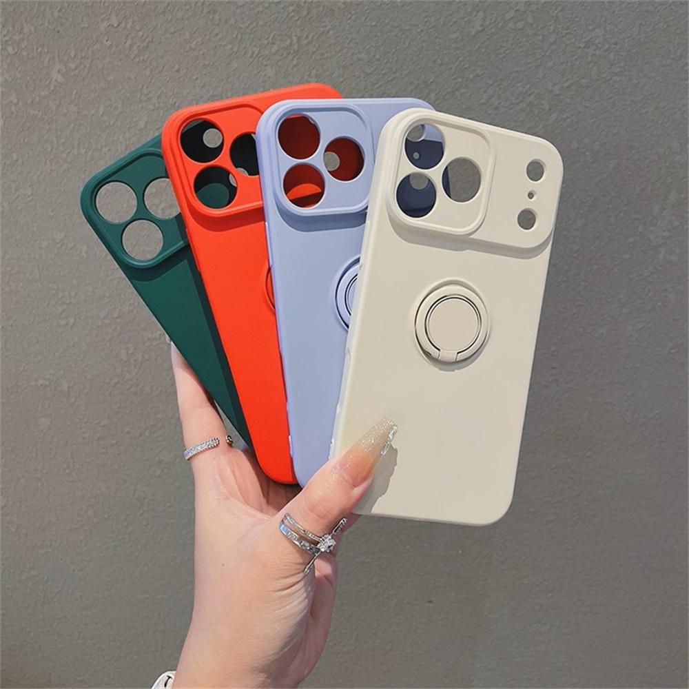 For iPhone 17 Air 16 15 14 13 Plus Pro Max With Ring Holder Stand Shockproof Case colorful luxury Silicone Soft Back Cover
