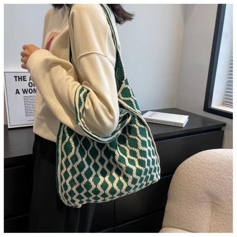 

Сумки через плечо для женщин, повседневные шерстяные вязаные сумки под мышками, простые вязаные сумки большой вместимости, модные женские сумки