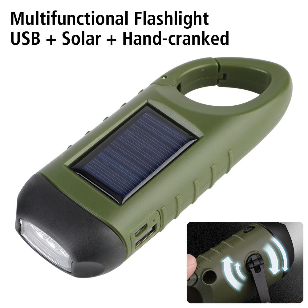 USB Charging Survival Gear for Outdoor Camping Hiking Hand Crank Dynamo Flashlight Solar Powered LED Flashlight Portable