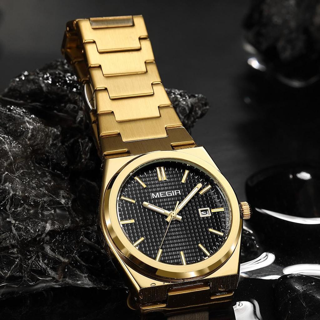 Megir Luxus Business Uhren für Herren Edelstahlarmband Wasserdicht Leuchtend Kalender Herren Quarz Armbanduhr Uhr Reloj Hombre 1086