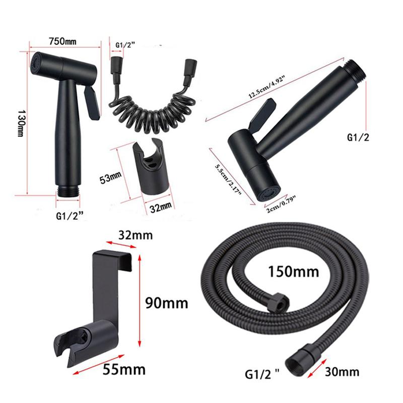 Black Stainless Steel Handheld Bidet Sprayer Set for Toilet Premium Pressurized Bathroom Shower Head with Spring Hose & Valve