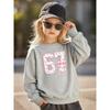 Kids Unisex Cream Crewneck Sweatshirt, Pink Floral 67 Number with Bow Print Long Sleeve Pullover, Casual Sweatshirt for Boys Girls Over 4 Years Old