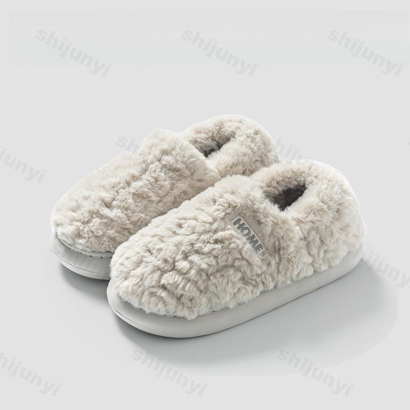 Fashion Couple's Cotton Slippers Winter Women Outdoor Non Slip Warm Plush Shoes Indoor Lightweight Comfortable Soft Sole Men Home Shoes