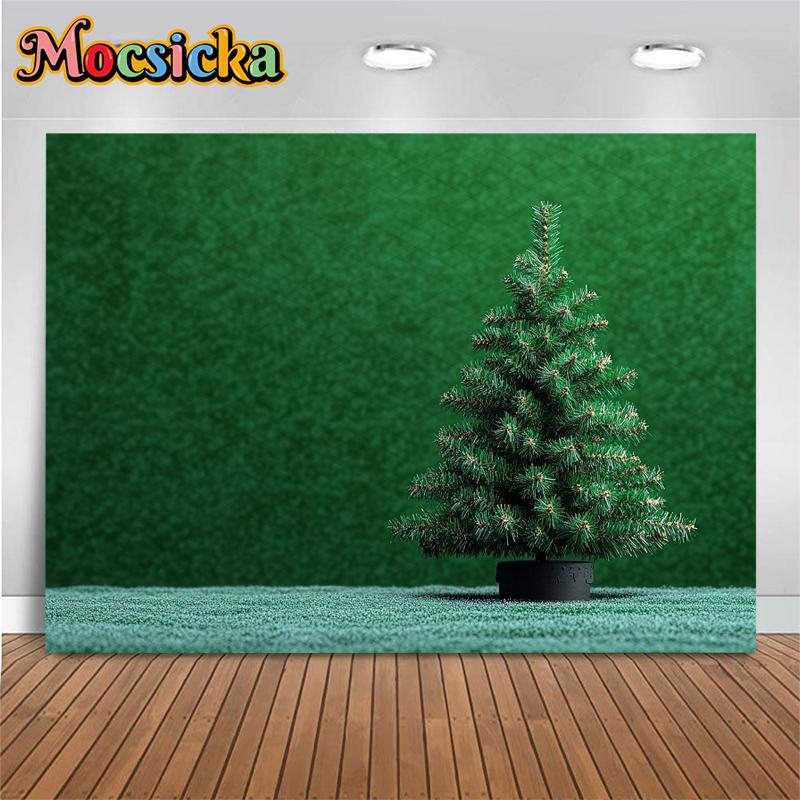 Mocsicka Green Christmas Tree Background Photography Shooting Props Wallpaper Decorations Children Family Party Backdrops Banner