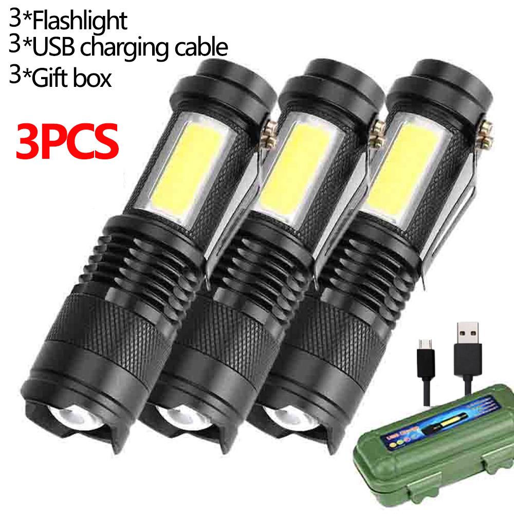 Mini Portable 2000 Lumens Led Flashlight Built In Battery Torch COB Variable Focus Waterproof Tactical Flashlight Bulb Light