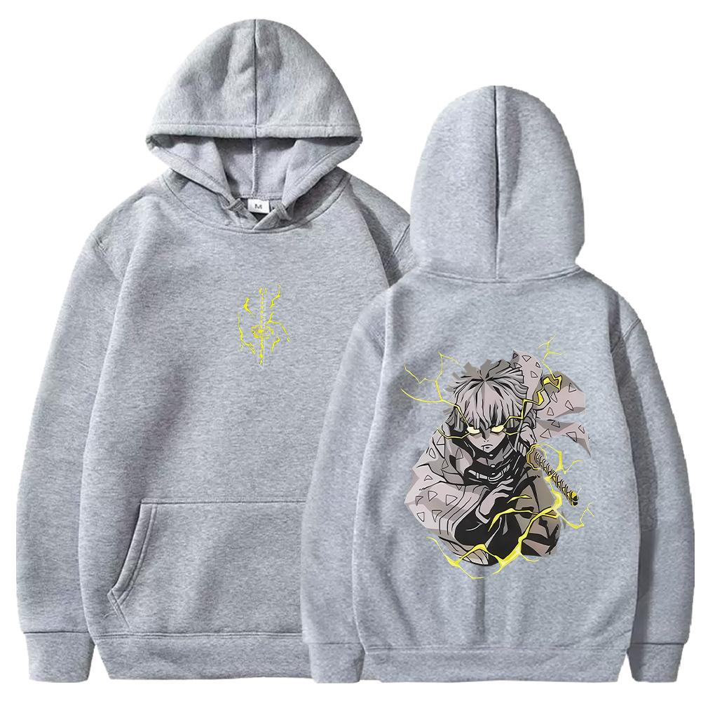 Vintage Harajuku Demon Slayer Hoodies Fall Winter Fleece Sweatshirts Manga Zenitsu Graphic Hooded Streetwear Men Women Clothing