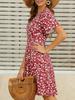 Women's Floral V-Neck A-Line Wrap Dress - Short Sleeve, Summer Style