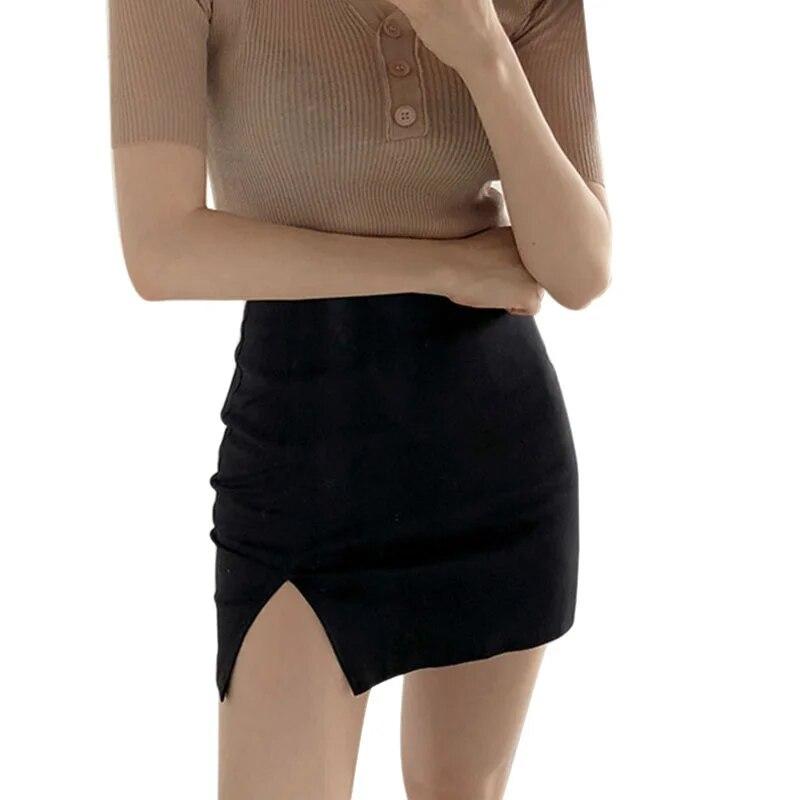 

Женская однотонная тонкая юбка с разрезом и завышенной талией L