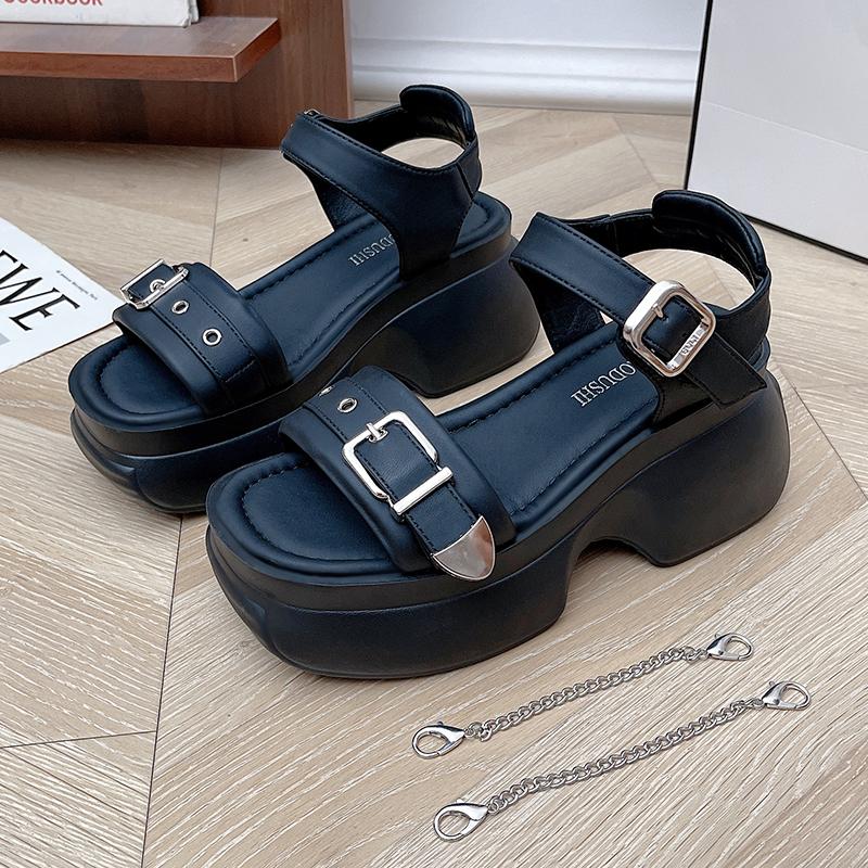 Fashion Ladies Shoes On Sale 2025 New One-word Buckle Women's Sandals Summer Open Toe Mid Heel Water Proof Concise Daily Sandals Women