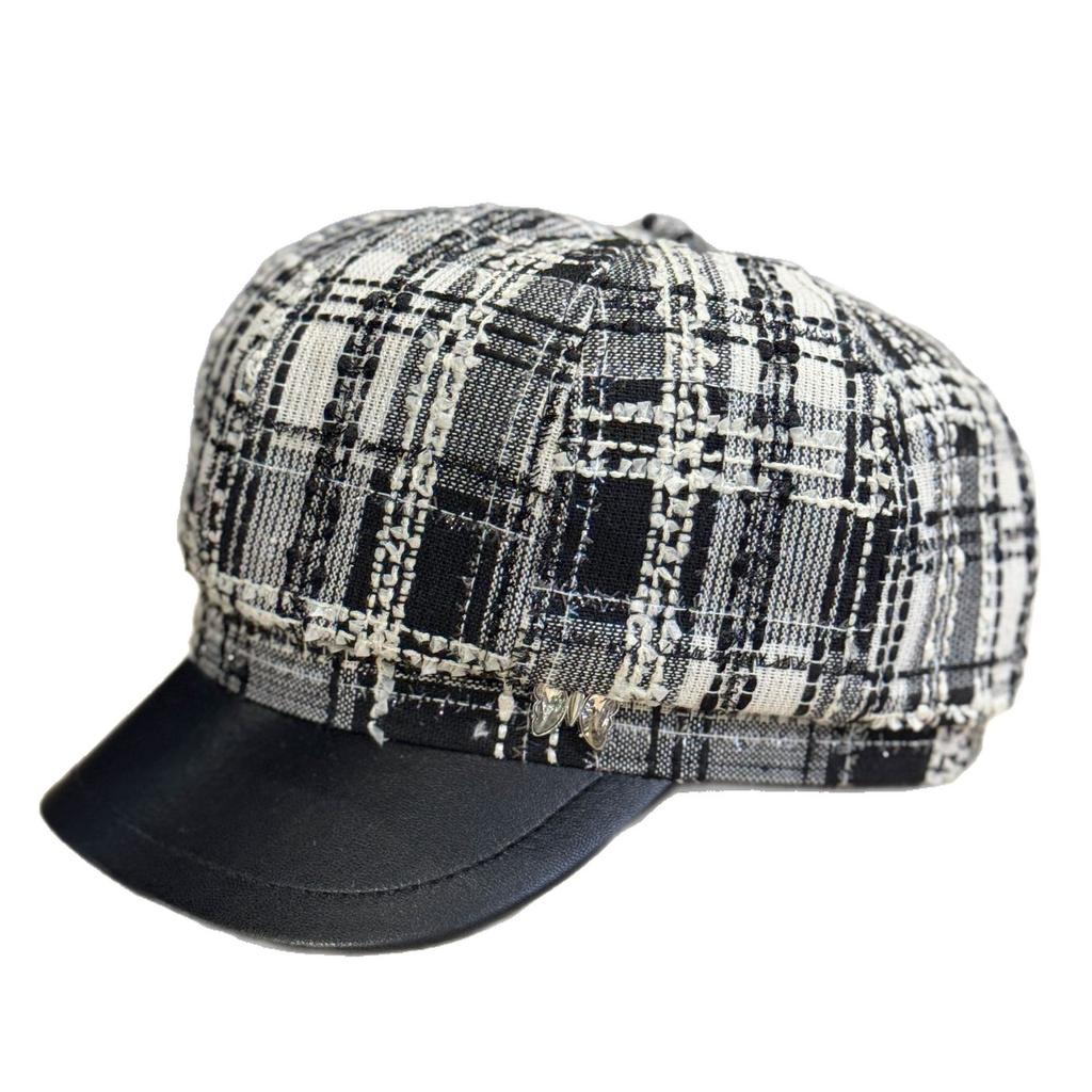 Xiaoxiang Style Beret Women's Autumn and Winter Retro Plaid Duck Bill Octagonal British Versatile Newsboy Hat