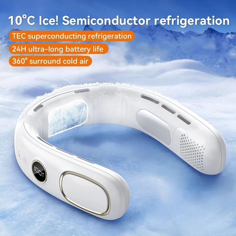 Wearable Neck Fan With TEC Semiconductor Cooling 5-Speed Bladeless Airflow USB Rechargeable Portable For Outdoor