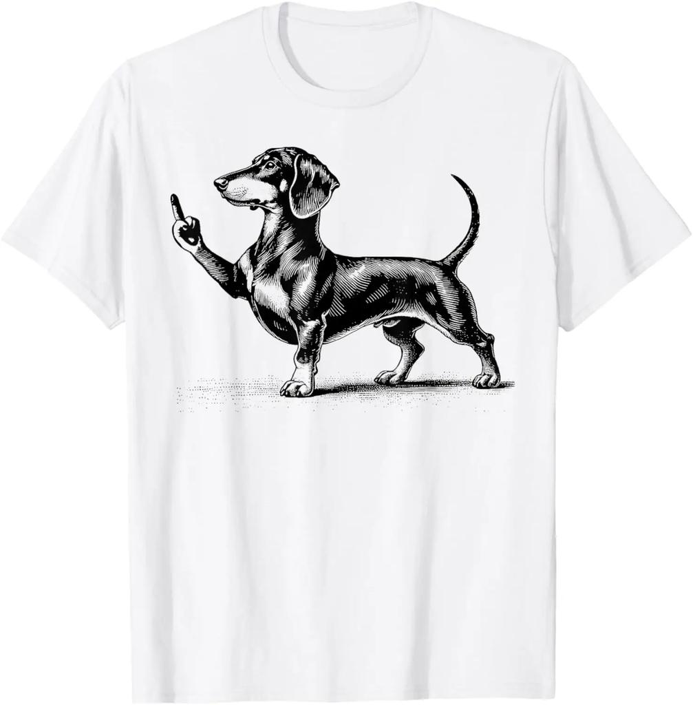Black Dachshund and Middle Finger Printed Tshirt Women Crew Neck Short Sleeve Funny Shirt Women Tshirt Casual Clothing