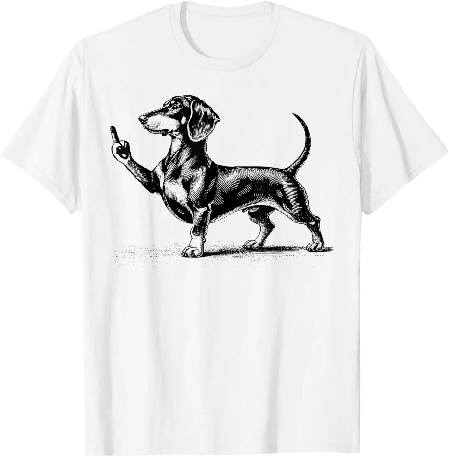 Black Dachshund and Middle Finger Printed Tshirt Women Crew Neck Short Sleeve Funny Shirt Women Tshirt Casual Clothing S