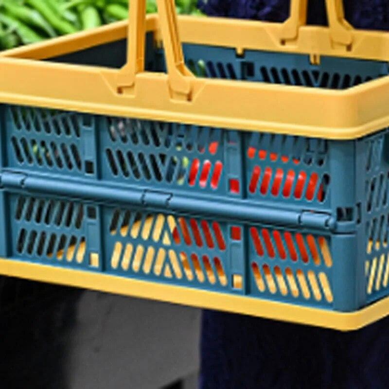 Tragbarer, faltbarer Aufbewahrungskorb für den Außenbereich, Supermarkt-Einkaufskorb, Snack-Aufbewahrungskorb, Aufbewahrungskorb, hohler quadratischer Korb
