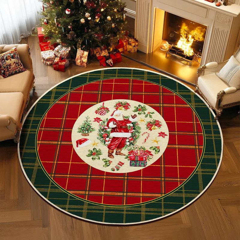Christmas Tree Decorative Non-slip Rug  Round Living Room Rug  Holiday Rug  Sofa Rug  Bedside Rug Home Party Decorative Rug