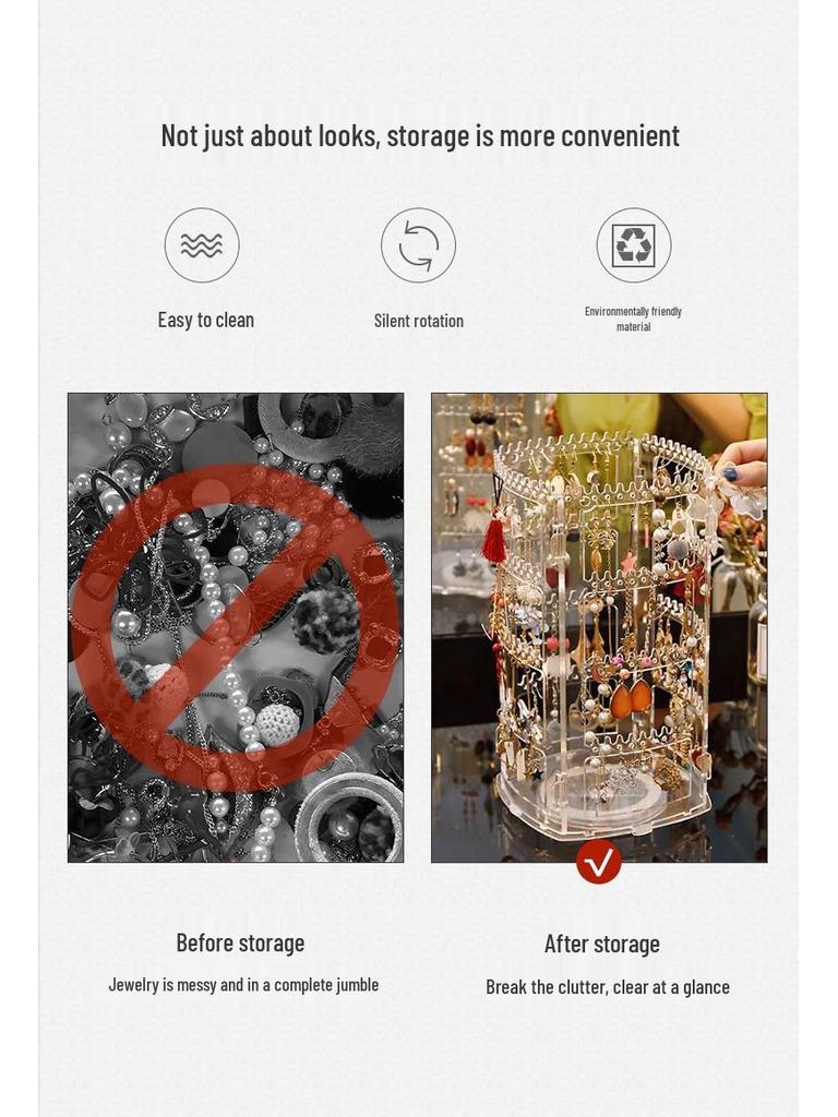 Transparent flerlagers roterande smyckesdisplayställ för örhängen