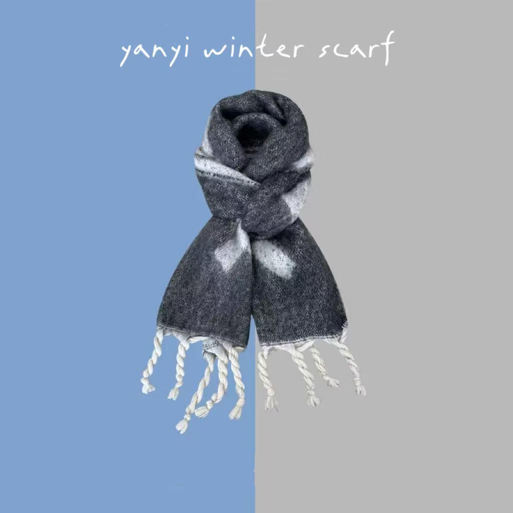 Women's Autumn & Winter Plaid Scarf: Thick Imitation Cashmere Shawl, Solid Color Neck Warmer for Students