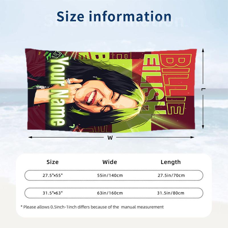 Billie Eilish Beach Towel, Personalized Custom Name Text, Quick Dry Large Absorbent Towel For Beach Pool