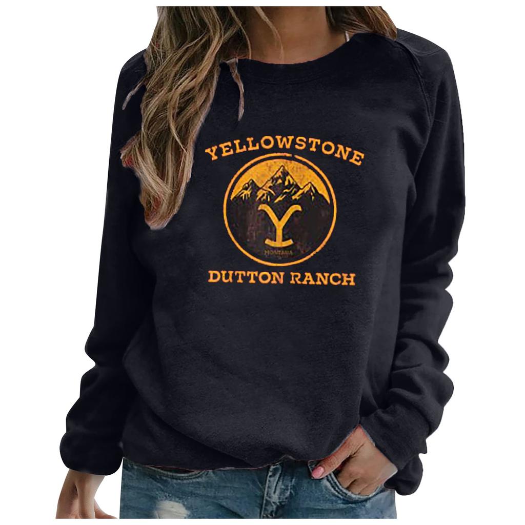 Women's Printed Round Neck Long Sleeve Pullover Casual Sweatshirt