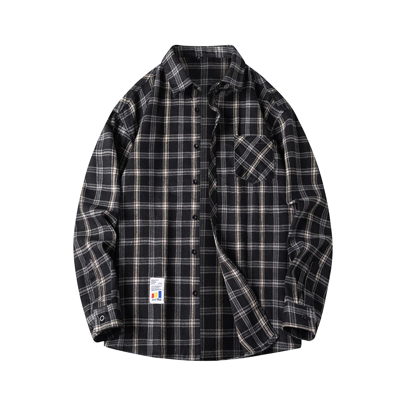 

Мужская весенняя клетчатая модная свободная рубашка с заниженной линией плеч и воротником-стойкой, длинный рукав XL чёрный