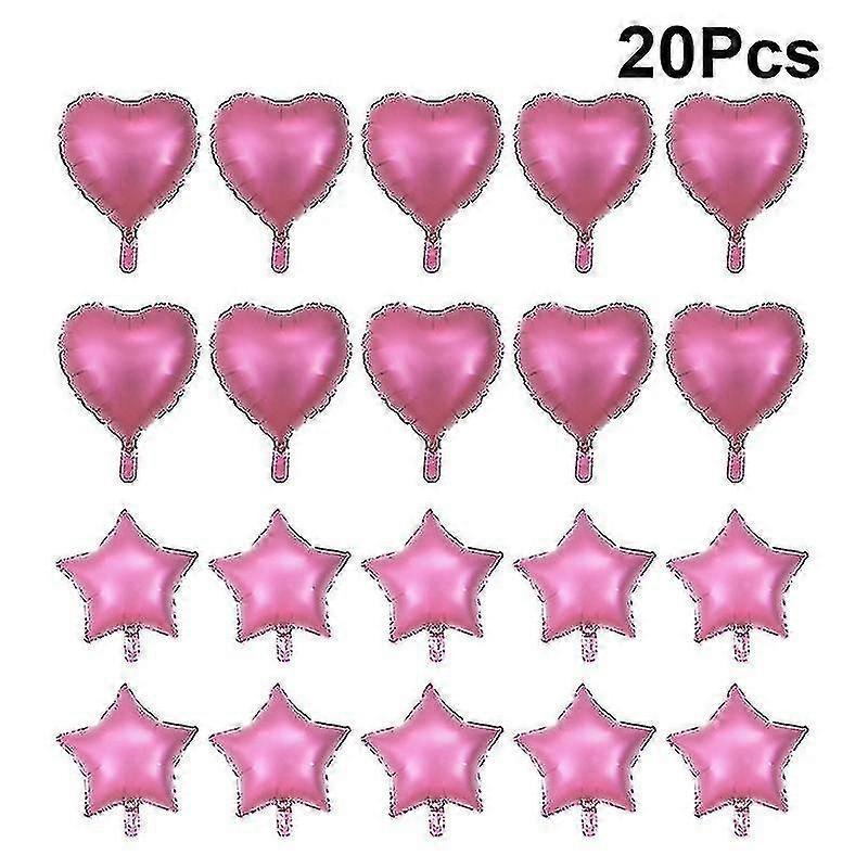 20pcs Metallic Aluminum Foil Heart Star Balloon Birthday Wedding Party Decoration Balloon(pink, 10pcs Heart Shaped+10pcs Star Shaped)