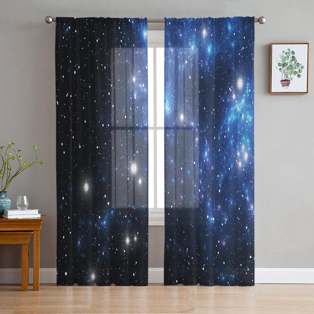 Colorful Space Nebula Starry Sky Galaxy Sheer Voile Curtains For Living Room Bedroom Kitchen Hotel Decor Chiffon Tulle Curtains