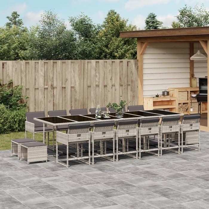 VidaXL Ensemble à Manger de Jardin avec Coussins 17 pcs, Table et Chaise de Terrasse, Meubles de Patio 3211367