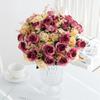 12 Heads Artificial Flowers Silk Mini Roses with Leaf Bouquet for Home Hotel Wedding Christmas Tables Decorations Bridal Bouquet