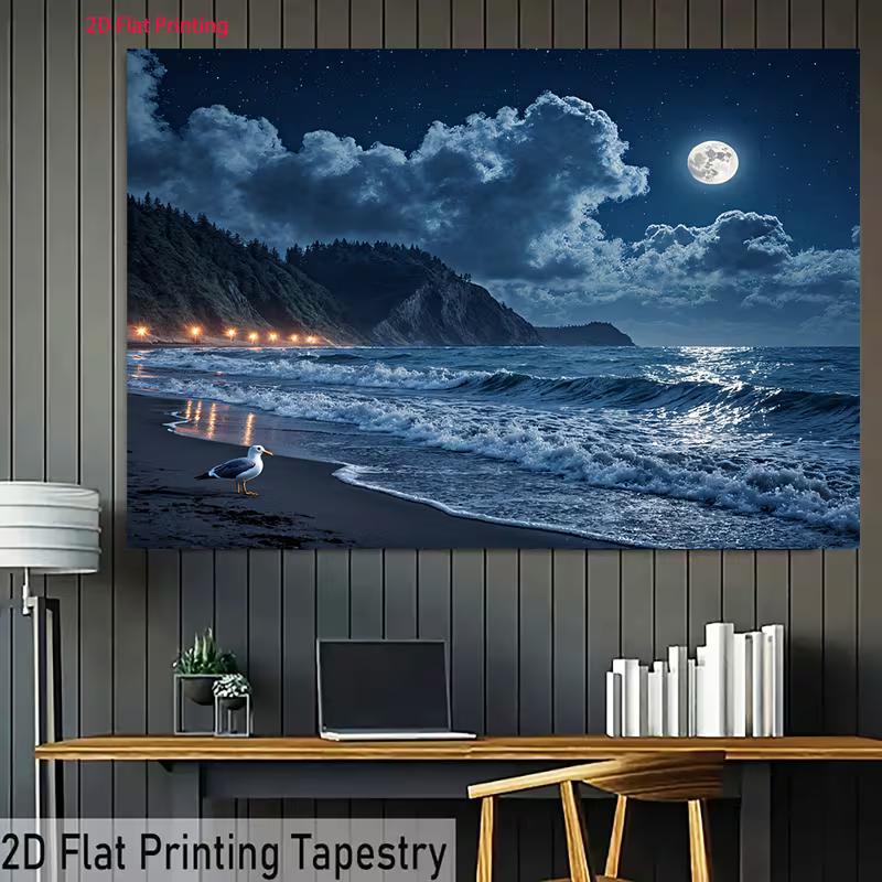 2D Moonlight Ocean Wave Landscape Background