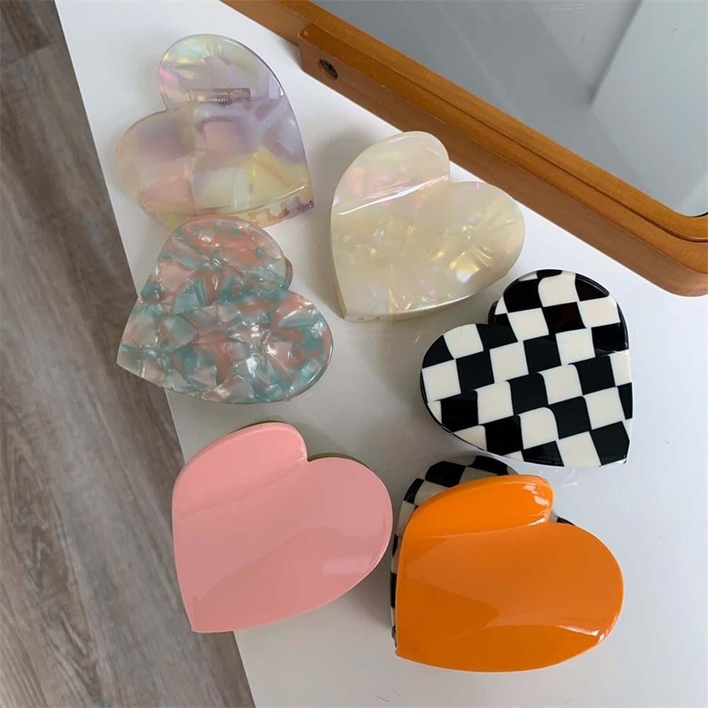 Korean Style Acetic Acid Hair Claw Elegant Plaid Hair Claw Hair Accessories Heart Shark Clip  Gifts