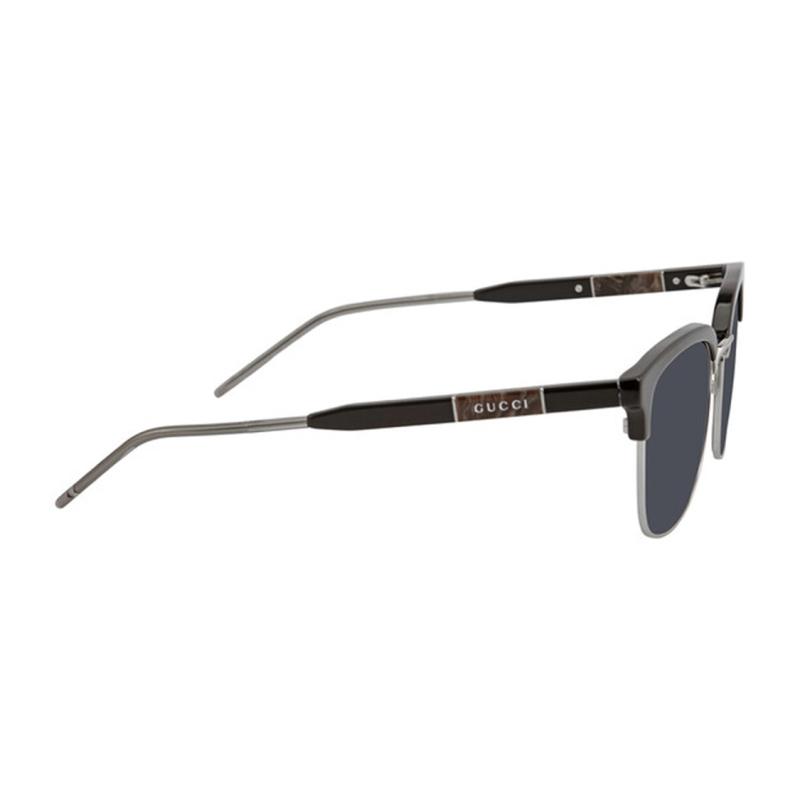GUCCI Half Frame Marbled Label Silver Temple Sunglasses Black Unisex