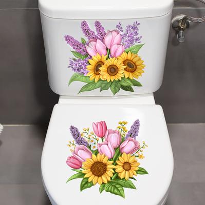 Sunflower, Tulip, Flower Bathroom and Toilet Decoration Stickers, Self-adhesive Waterproof Toilet Stickers