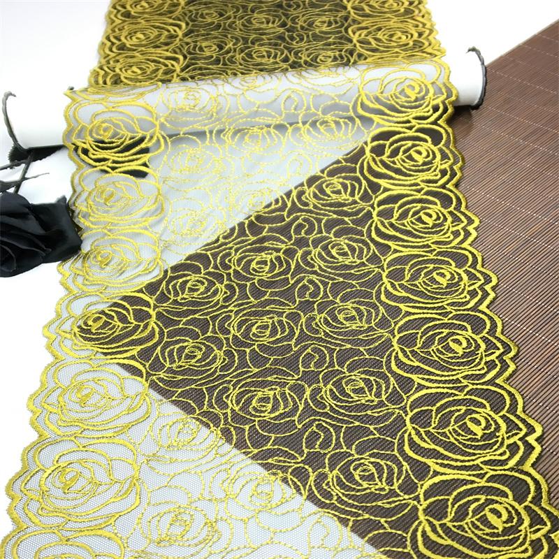 1m x 23cm Embroidery Net Lace, Golden Corded Floral Embroidery Mesh Fabric Lace for Dress, Lingerie, Bra, Underwear, Garment, DIY Sewing