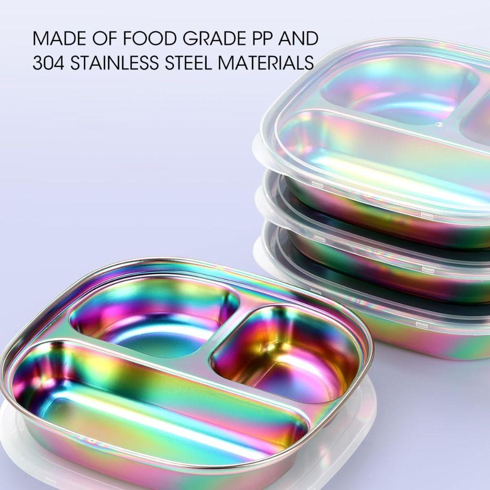 

Reusable Divided Dinner Plates Dazzling 3 Compartment Food Tray Portion Control Plate Lunch 1Pc Plate with Lids