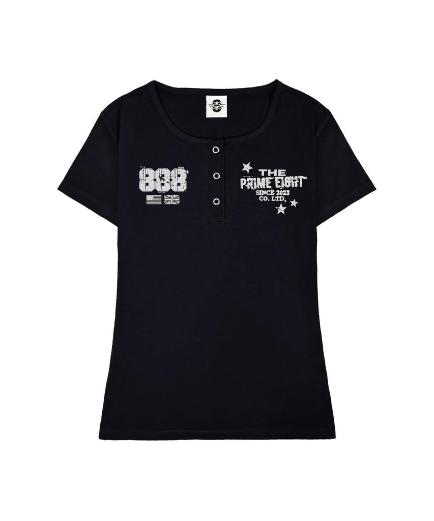 PRIMATE Stamp U-Neck Slim Fit Button T-Shirt 3 Colors