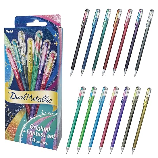 Pentel Ballpoint Pen Dual Metallic Original + Fantasy Set, 14 Colors K110-D14ST