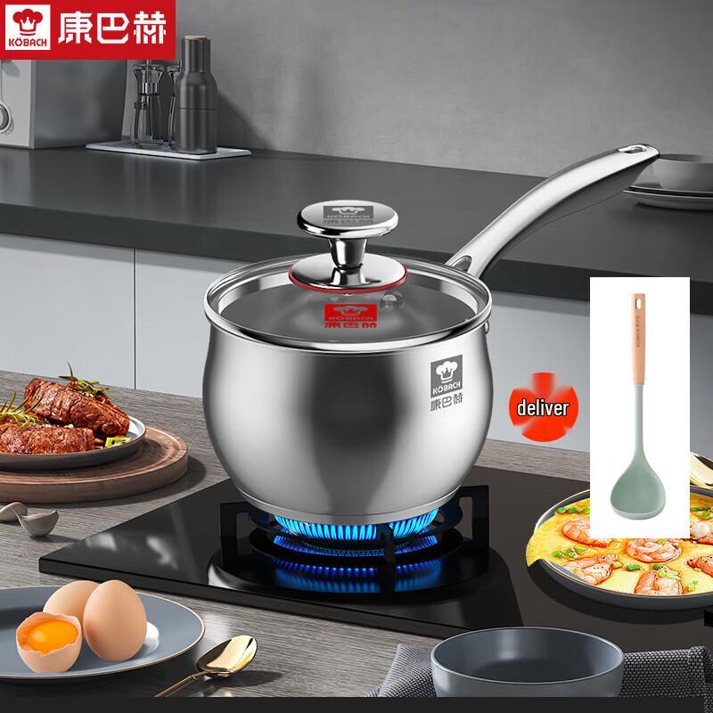 KOBACH Changxiang 16cm Stainless Steel Milk Pot with Beechwood Silicone Spoon