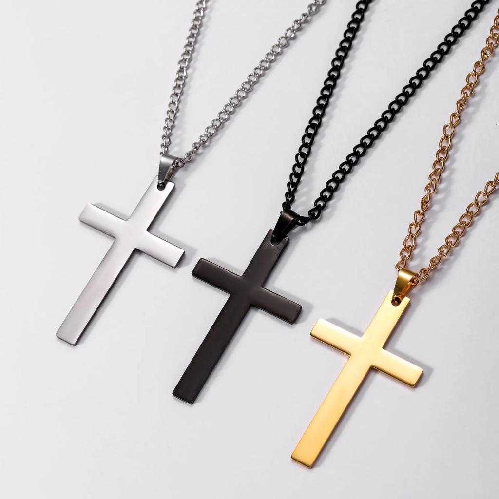 Fashion Stainless Steel Cross Pendant Necklace Unisex Punk Hip Hop Link Chain Charm Jewelry for Boys Girls Cool Gift