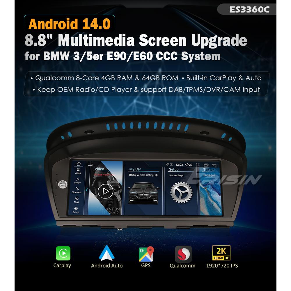 EU Stocks ES3360C Qualcomm Snapdragon Android 14 Car Stereo Dvd Gps for BMW CCC E90 E91 E92 E93 E60 E61 E63 CarPlay Car Radio