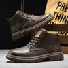 Winter Men Boots British Style Mens Ankle Boots High Top Business Leather Boots Outdoor Casual Shoes Thick Soled Work Boots