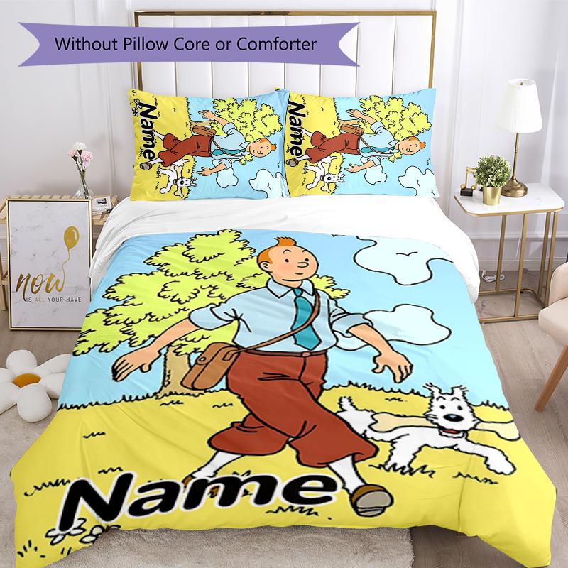 Juego de Ropa de Cama de 3 Piezas con Nombre Personalizado Las Aventuras de Tintín Cierre de Funda Nórdica Incluye 1 Funda Nórdica y 2 Fundas de Almohada para Todas las Estaciones Decoración de Dormitorio