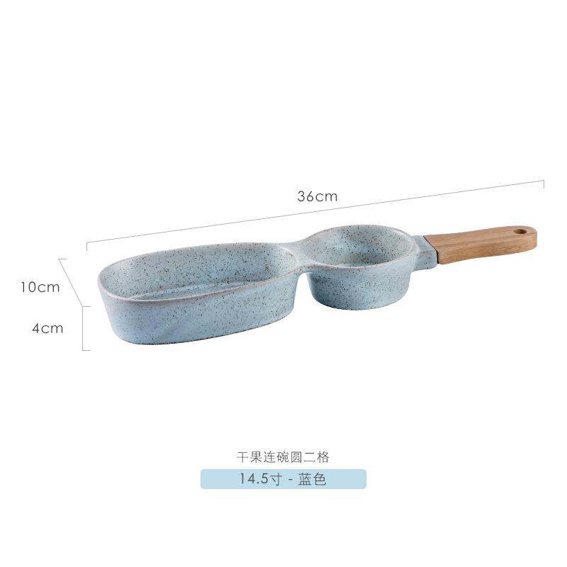 Nordic Creative Hotel Bowls and Chopsticks Commercial Stoneware Dried Fruit Plate Household Bamboo Handle Separate Snack Plate