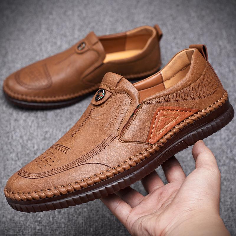 2025 new men's casual shoes soft leather beef tendon sole Doudou shoes genuine leather breathable leather shoes men's