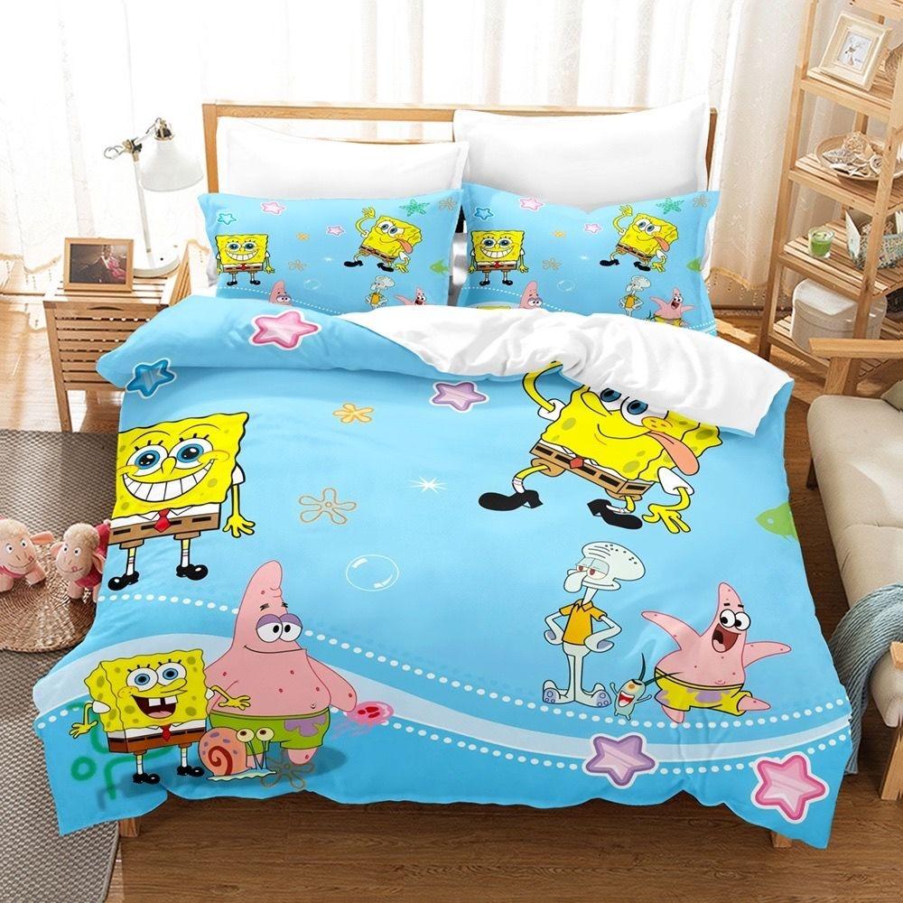 Cute Cartoon S-SpongeBob Bedding Sets Exquisite Bed Supplies Set Duvet Cover Bed Comforter Set Bedding Set Luxury Birthday Gift