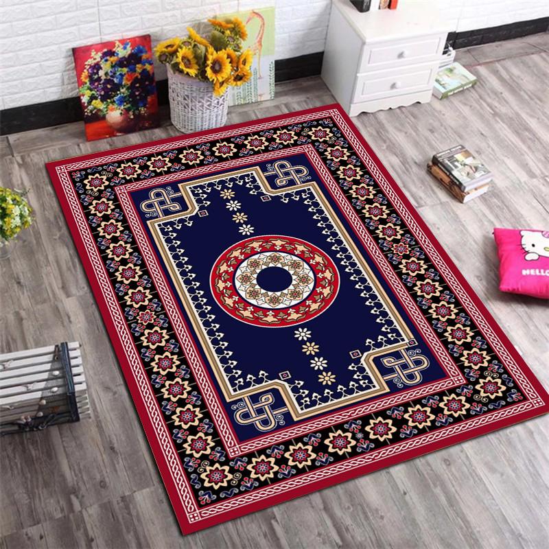 Traditional Ethnic Ornament Print Area Rug, Non-Slip Soft Floor Mat for Living Room Bedroom Home Decor Carpet