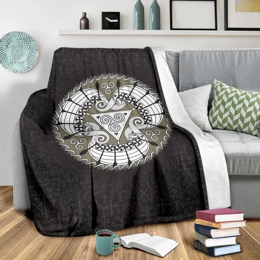 Norse Mythology Flannel Blanket Soft Fleece Throw Blankets for Bedroom Couch Sofa Gift,Viking Crows Scandinavian Runes Blanket