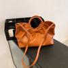 Vintage Stylish Casual Tote Bags for Women Soft Leather Round Handle Pleated Designer Handbags Oversized Shoulder Shopper